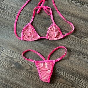 Hot pink gold metallic bikini stripper new outfit clubwear club one size thong